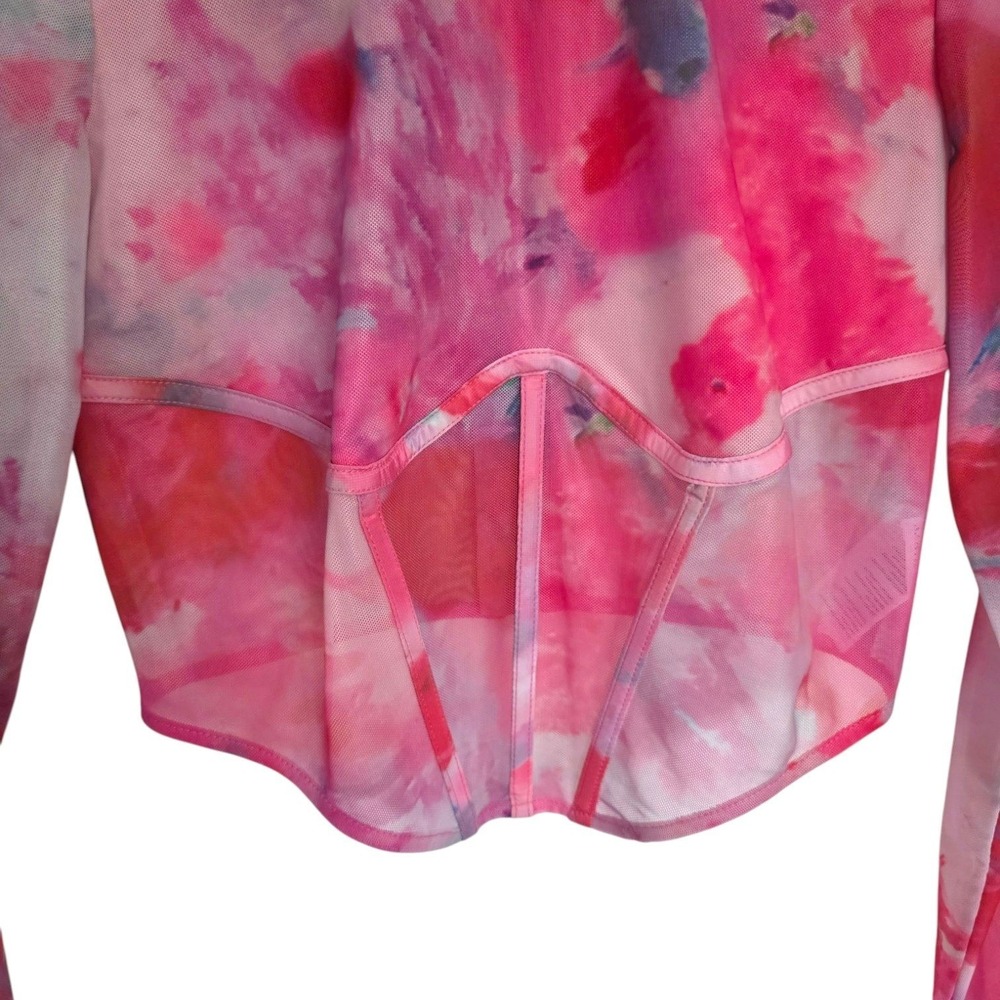 Bardot Lena Mesh Corset Top Pink Sheer Cropped Long Sleeve‎ Crewneck Medium - Picture 3 of 11